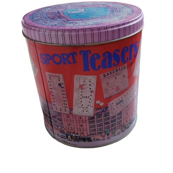 Vintage 1990 Sport Teasers 7 Wood/Peg Brain Buster Games in Tin - Picture 1 of 13